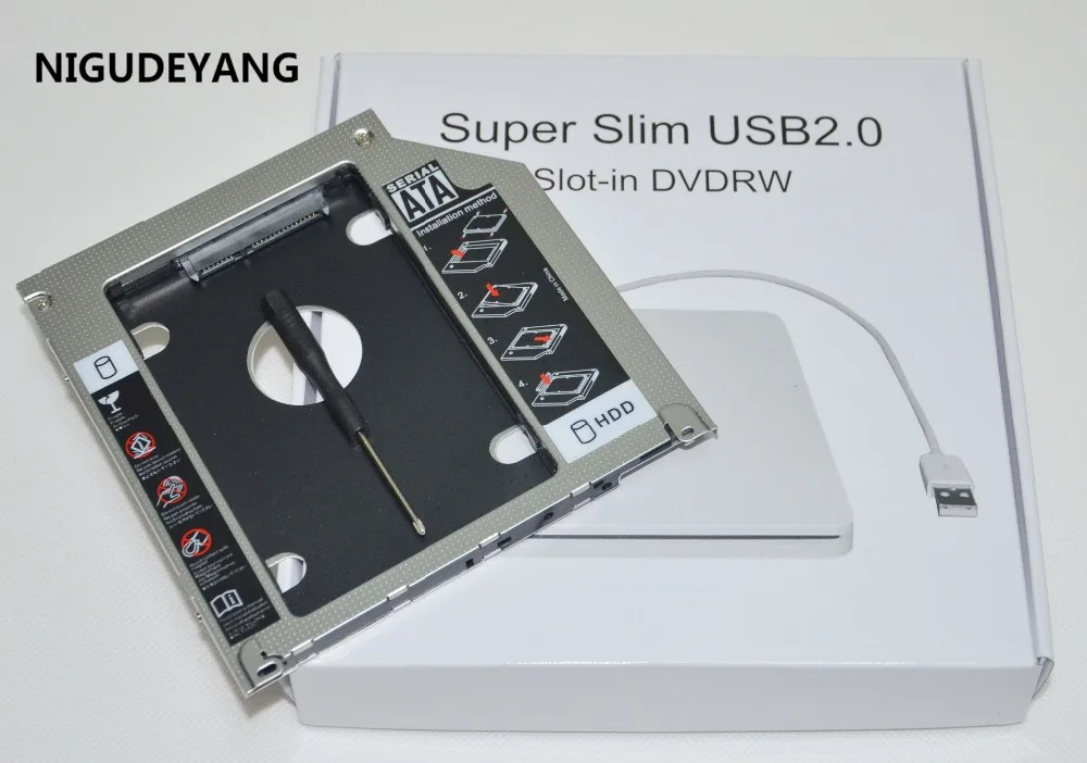 NIGUDEYANG 2-й жесткий диск SSD однокорпусный оптический Caddy для Macbook Pro + корпус USB чехол для слота SATA Оптический привод Superdrive ODD