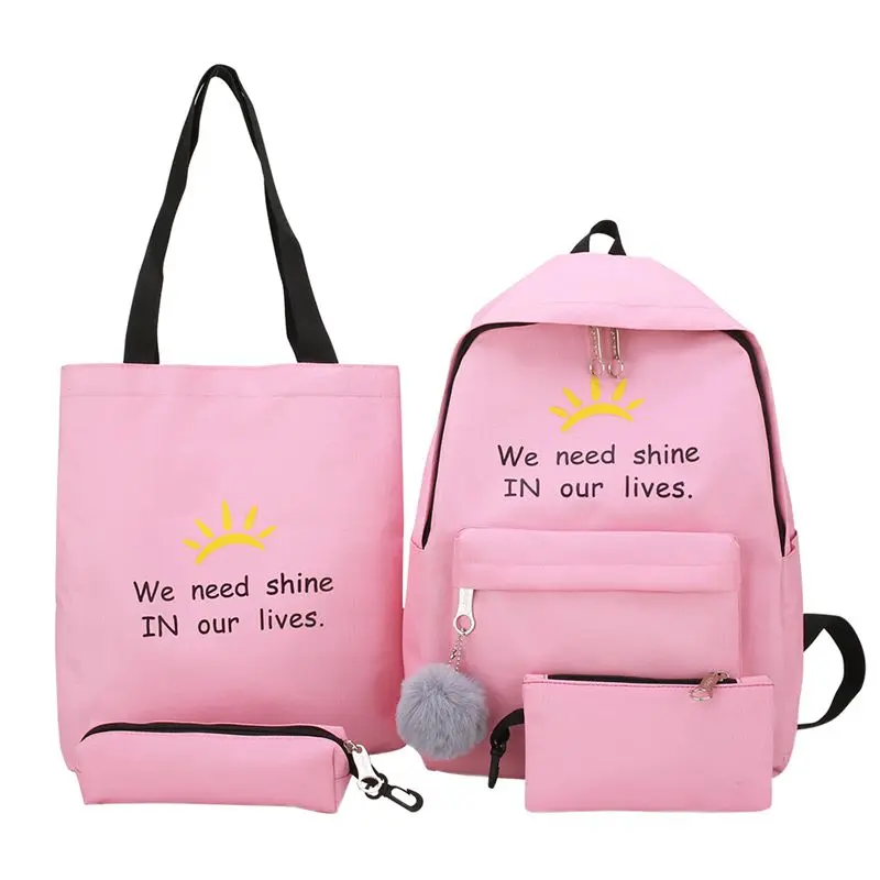 pink 4 шт./компл. лента цепь с буквенным Mochila рюкзак туристические рюкзаки для отдыха школьные рюкзаки для девочек-подростков, школьный рюкзак - Цвет: pink