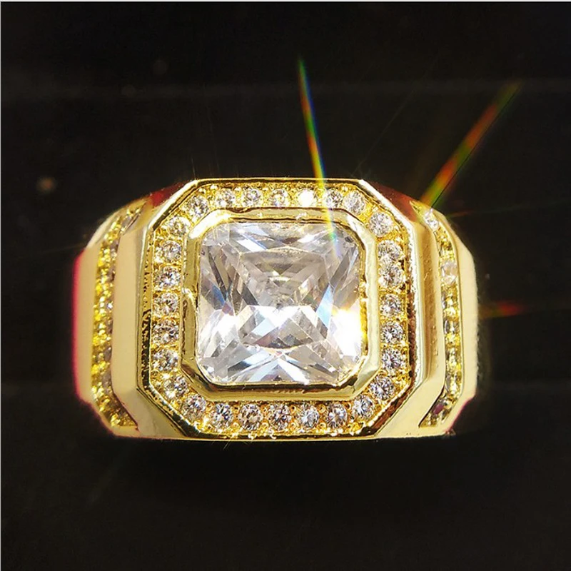 Luxury Engagement Ring Zirconia Gold Wedding Rings For Men Crystal Vintage Mens Signet With Stone A0114 | Украшения и аксессуары