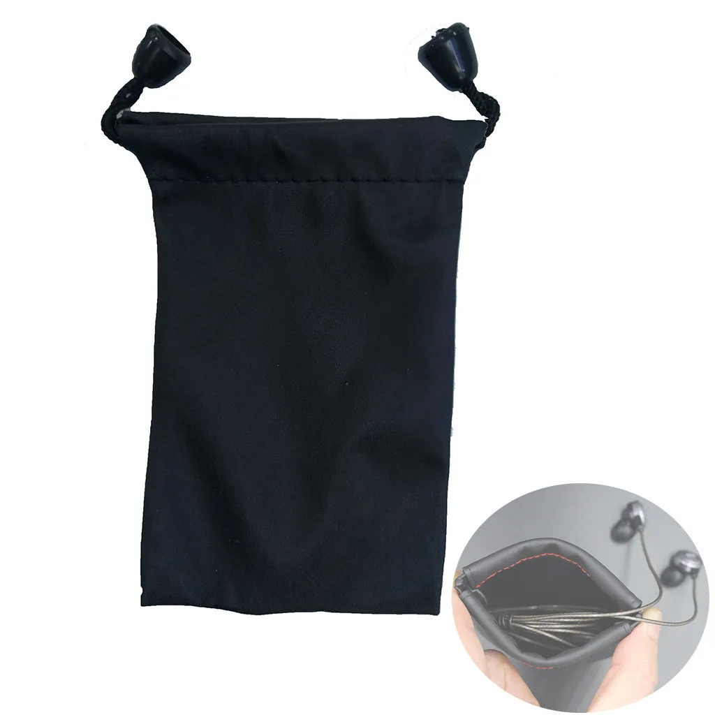 Черная вместительная тканевая сумка для хранения наушников Большая