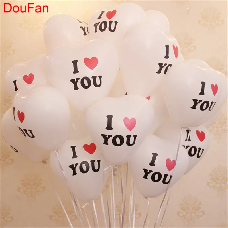 00251-2-white DouFan 10 шт. воздушные шары с дизайном «сердце» 10-дюймовый Радужный цвет I LOVE YOU латексный воздушный шар День Святого Валентина поставки вечерние украшения - Цвет: 00251-2-white
