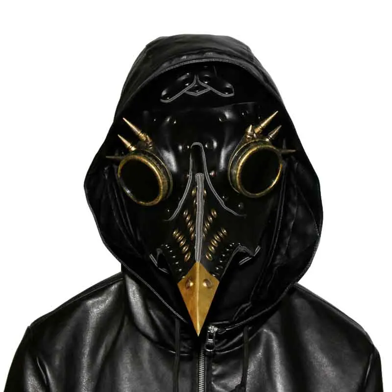 Burlesque Black PU Leather and Resin Rivet Plague Bird Nose Mask Gas Mask Retro Steampunk Cosplay Halloween Gothic Mask