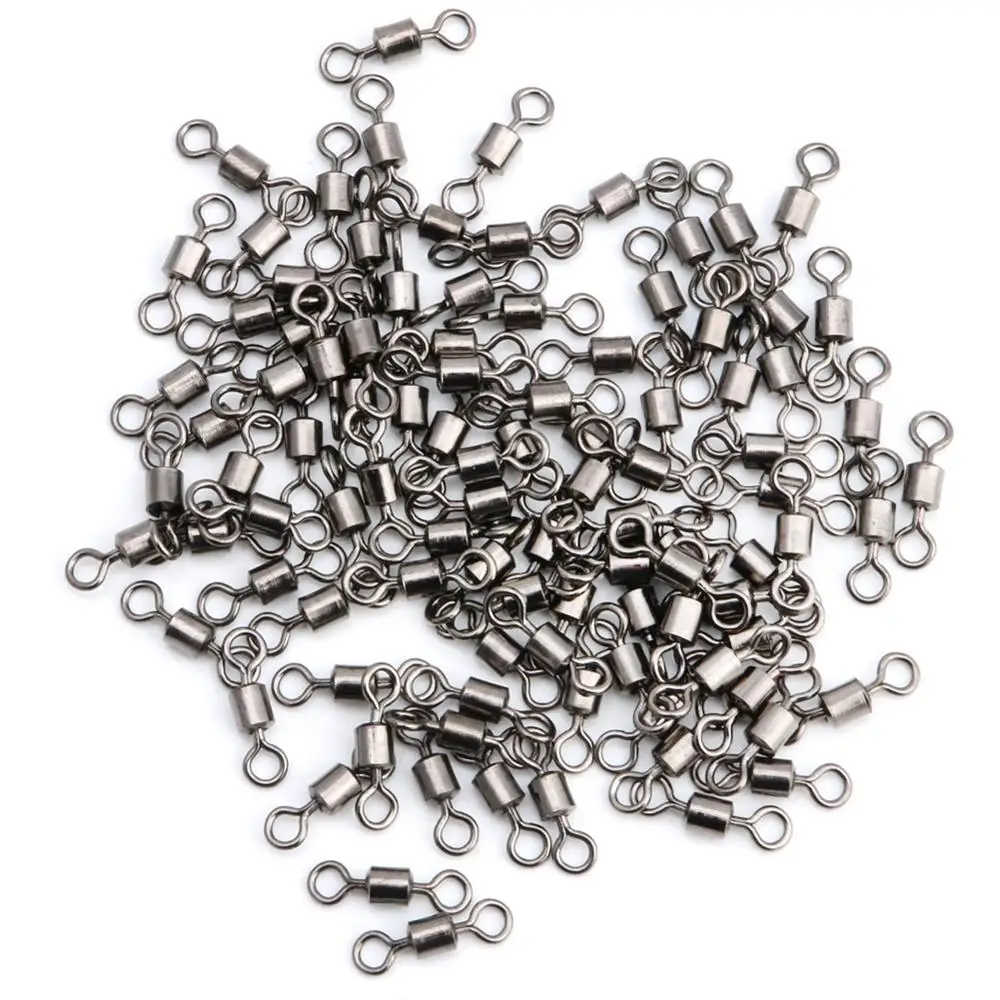 

OOTDTY 100PCS Fishing Barrel Bearing Rolling Swivel Solid Ring LB Lures Connector Hot fishing swivel