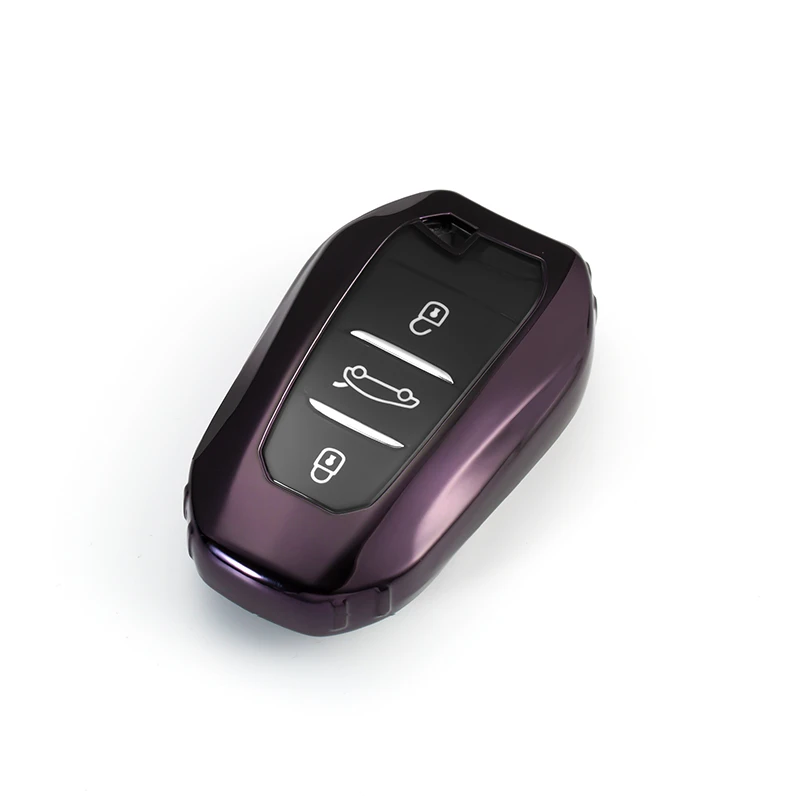 E-black purple Мягкий чехол для автомобильных ключей из ТПУ, умный чехол для ключей с дистанционным управлением, подходит для peugeot 3008 4008 5008 Citroen C4 C4L C6, аксессуары для C3-XR, брелок - Название цвета: E-black purple