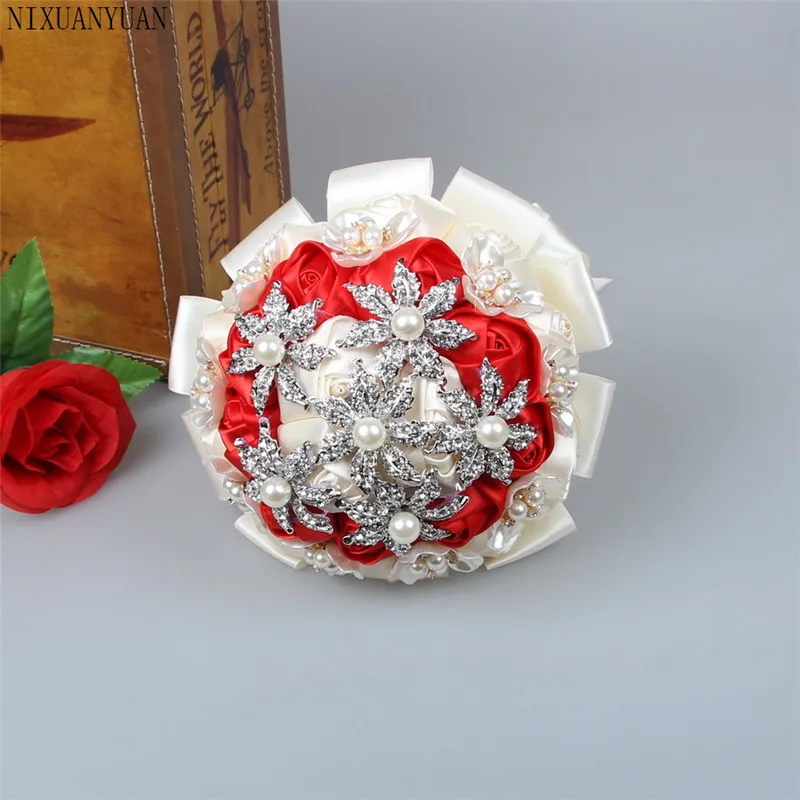 

Vintage Artificial Flowers Waterfall Wedding Bouquets With Crystal Bridal Brooch Bouquets Brides Bouquet De Mariage 2021
