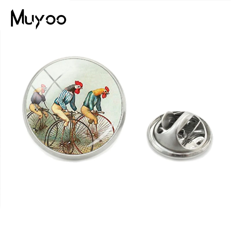 Горячая мода петух и курица езда на велосипеде стеклянный купол модные ювелирные