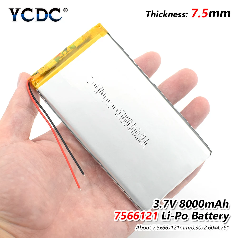 1/2/4x высокое Мощность 3,7 V 7566121 8000 мА/ч, Перезаряжаемые литий ионная батарея Po литий-полимерный аккумулятор Батарея для планшетных ПК DVD gps MID PAD Оборудование для psp