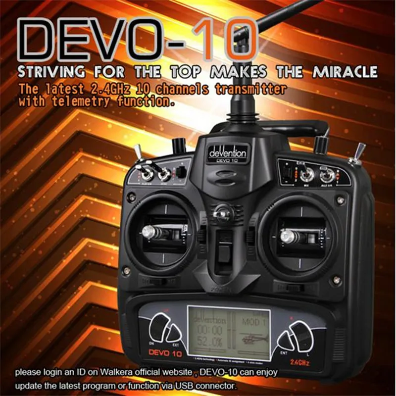 Walkera черный DEVO 10 2 4G передатчик 10CH RX1002 приемник телеметрический радиоприемник для