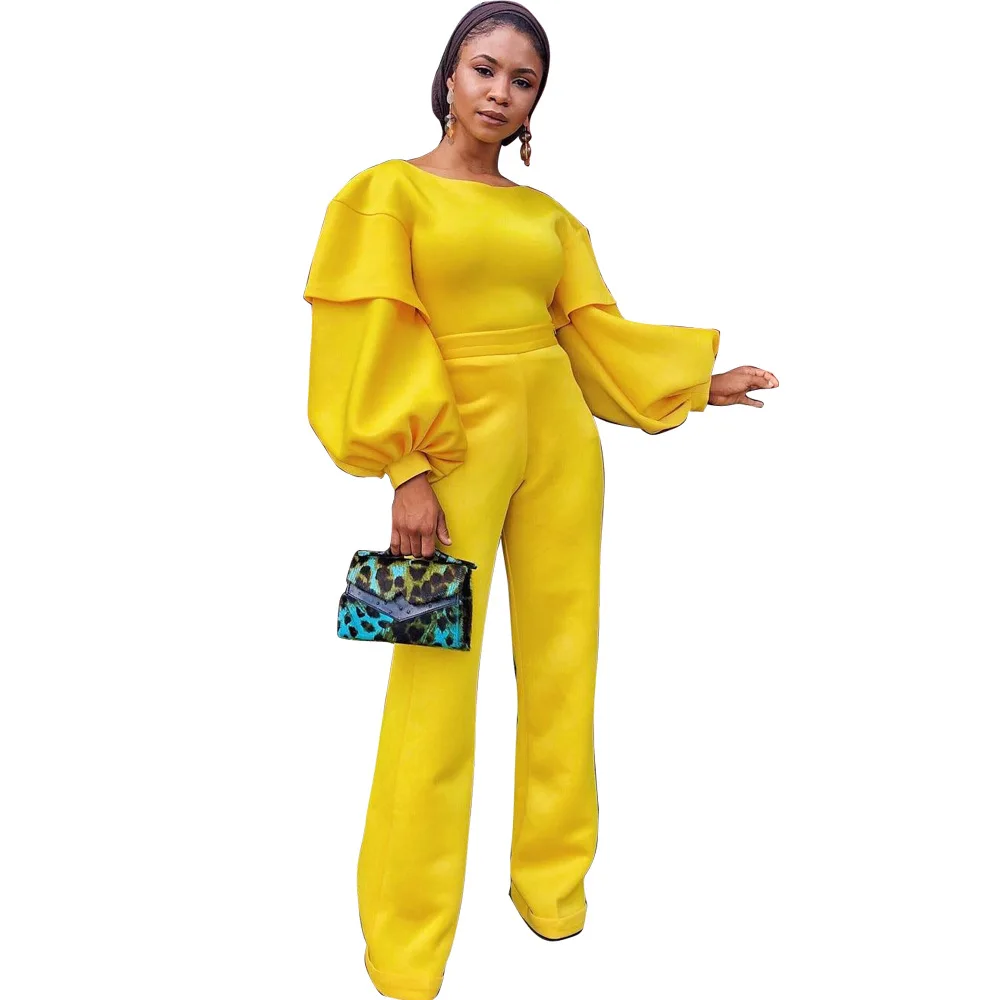 Женские комбинезоны с рукавами фонариками однотонные брюки длинным рукавом