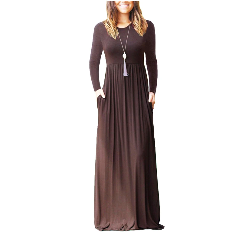Vestidos Gravidas Одежда однотонное платье для беременных с длинным рукавом Макси низ вечерние платья для беременных женская одежда - Цвет: Коричневый