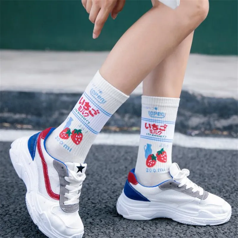 Японские Женские хлопковые носки милые фрукты с изображением клубники Harajuku