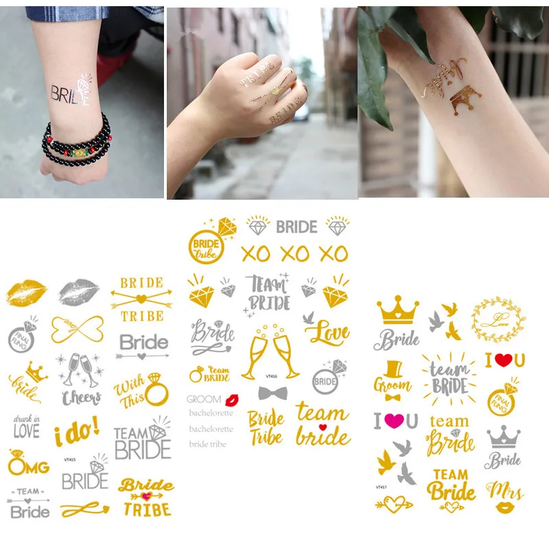 

3ps/lot Wedding Decorations Temporary Tattoo Sticker Team Bride To Be Bachelorette Party Just Married Wedding Event Decorations