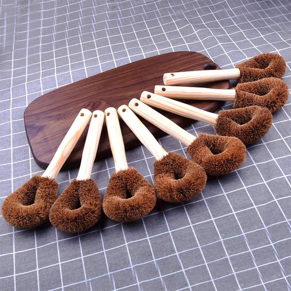 Natural Coconut Brown Non-stick Oil Long Handle Pot Brush Dishwashing Oil Cleaning Brush Can Hang Type Brush kitchen cleaning