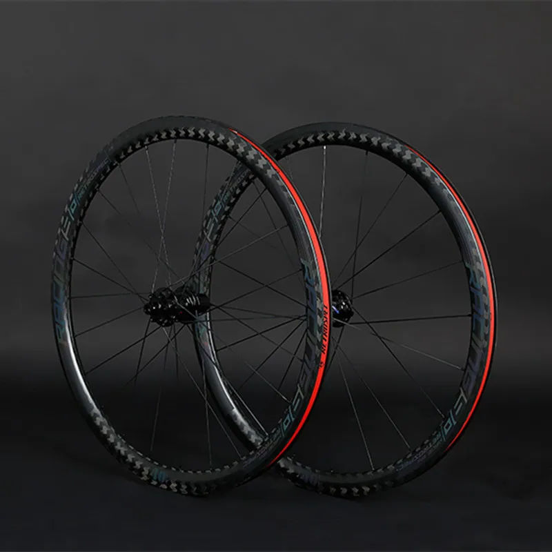 

700C Carbon fiber wheels Thru-axle F12*100-R12*142mm carbon wheelset 700C road disc wheels colorful decal