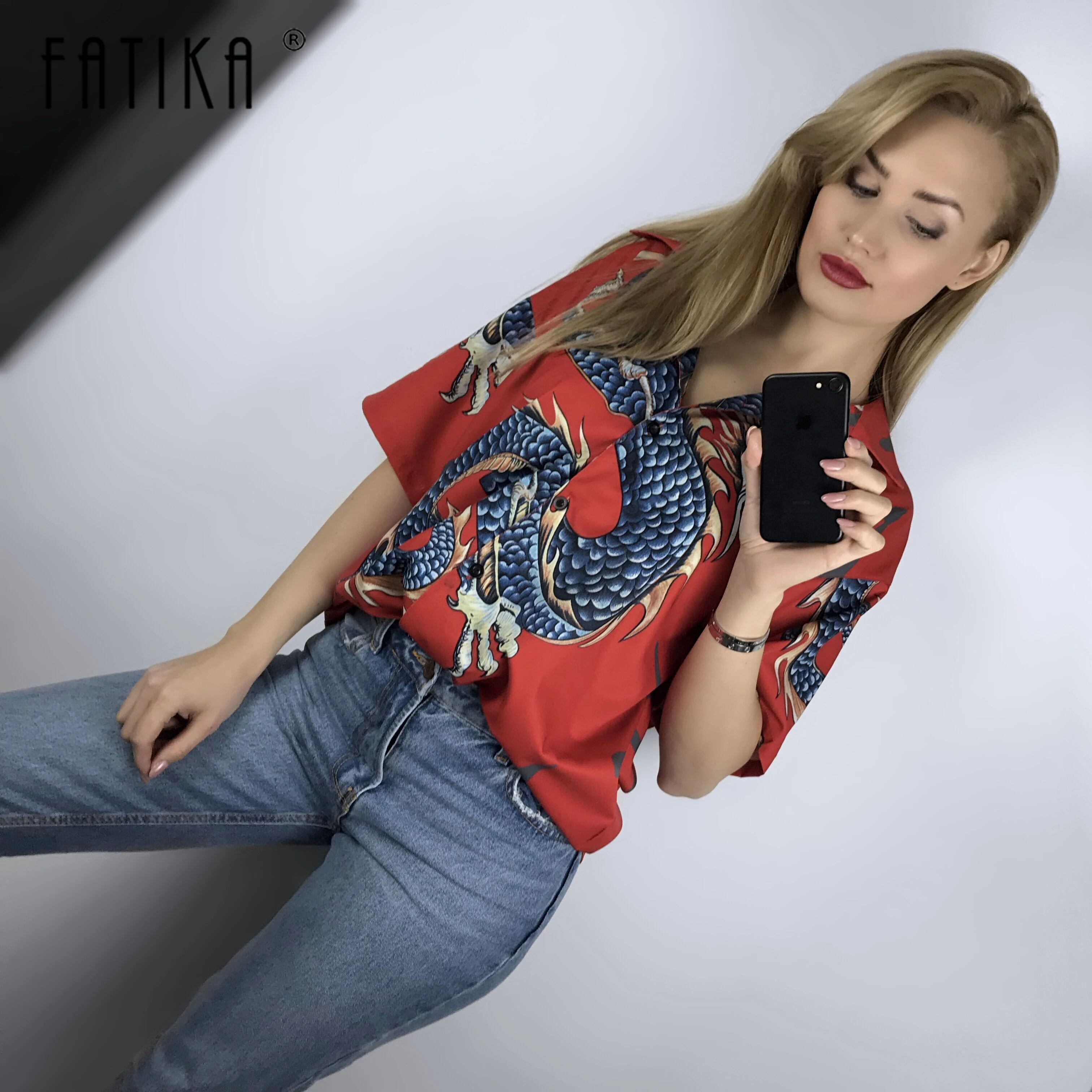 Свободная блуза FATIKA с отложным воротником повседневные рубашки бойфренда крутые