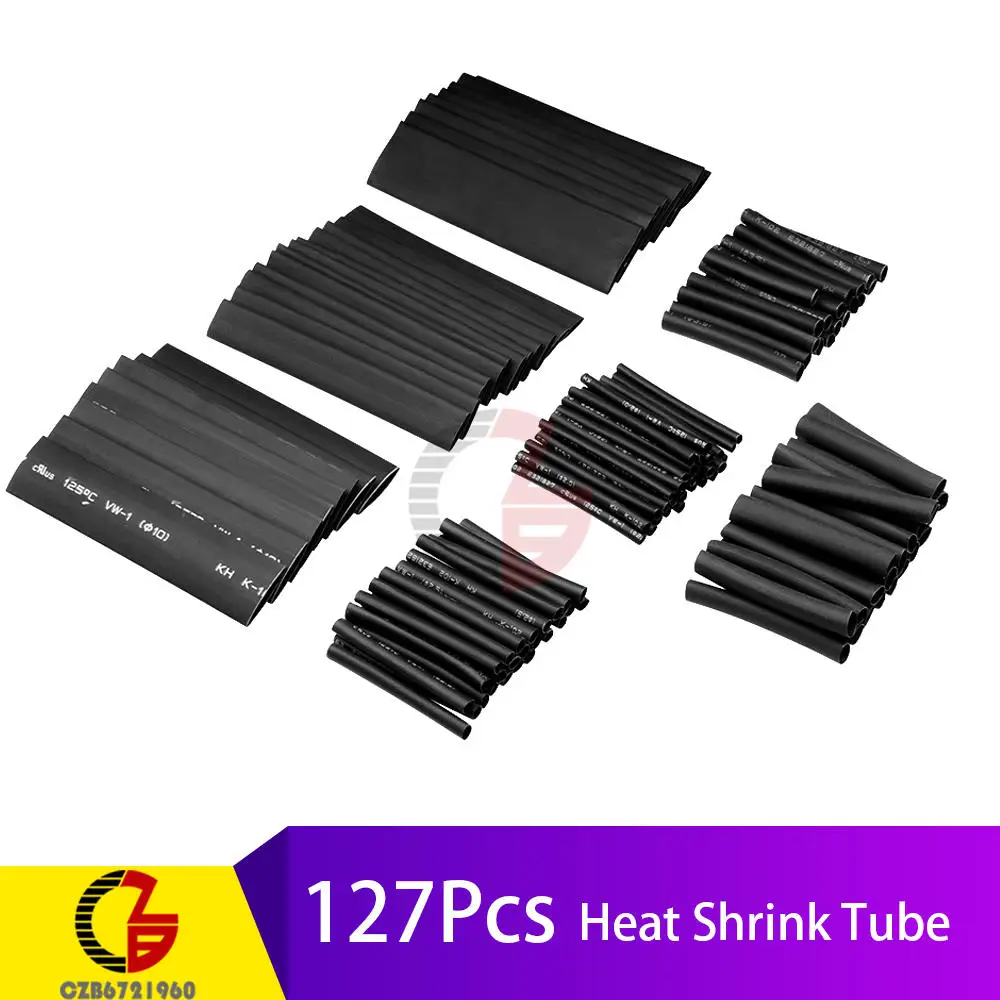 127Pcs Black 127/140/164/328/530 шт. Ассорти Полиолефиновая термоусадочная трубка 2:1 не содержащий галогенов трубка Кабельные муфты Обёрточная бумага провод термоусадочная трубка - Цвет: 127Pcs Black