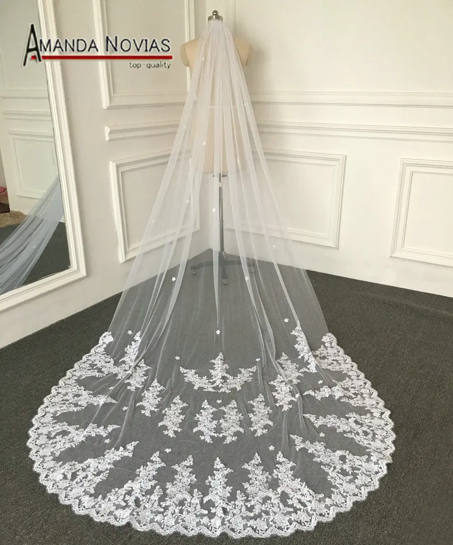 Фата с кружевной каймой и аппликацией Реальные образцы изображений 3 метра|lace veil|3