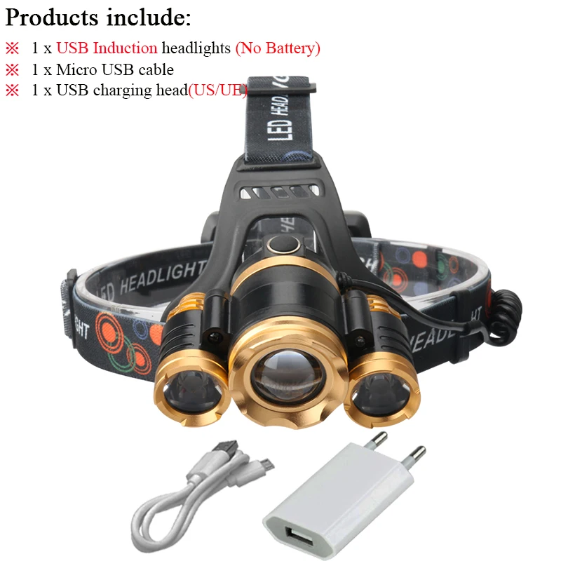 3 xml T6 ИК Сенсор светодиодные фары Перезаряжаемые индукции usb фара 18650 Охота прожекторная головка фонарик факел - Испускаемый цвет: H