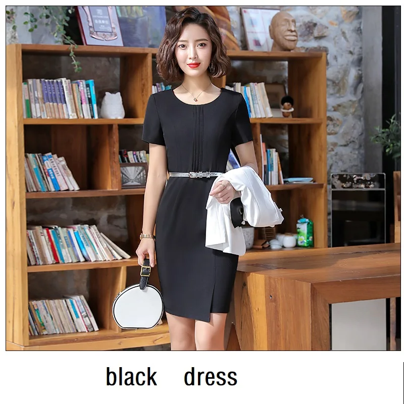 black dress Женские костюмы, приталенные весенние платья с принтом и рукавом до локтя, комплект из 2 предметов, деловые Деловые женские платья, костюмы, женские комплекты, костюмы - Цвет: black dress