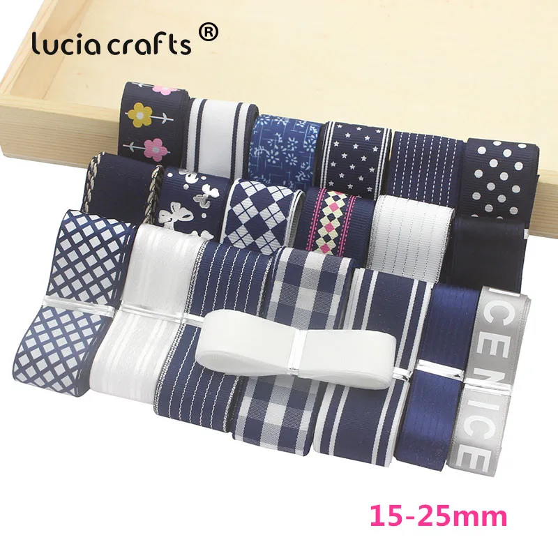 20 ярдов производится в течение 15-25 мм Темно-синие серии Grosgrain органза атласные ленты кружева DIY Свадебная вечеринка Декор Головные уборы аксессуары Q0216 - Цвет: Style 2