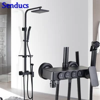 senducs black bronze shower set quality abs suqare top shower brass bathroom bidet for hot sale bathroom black shower set