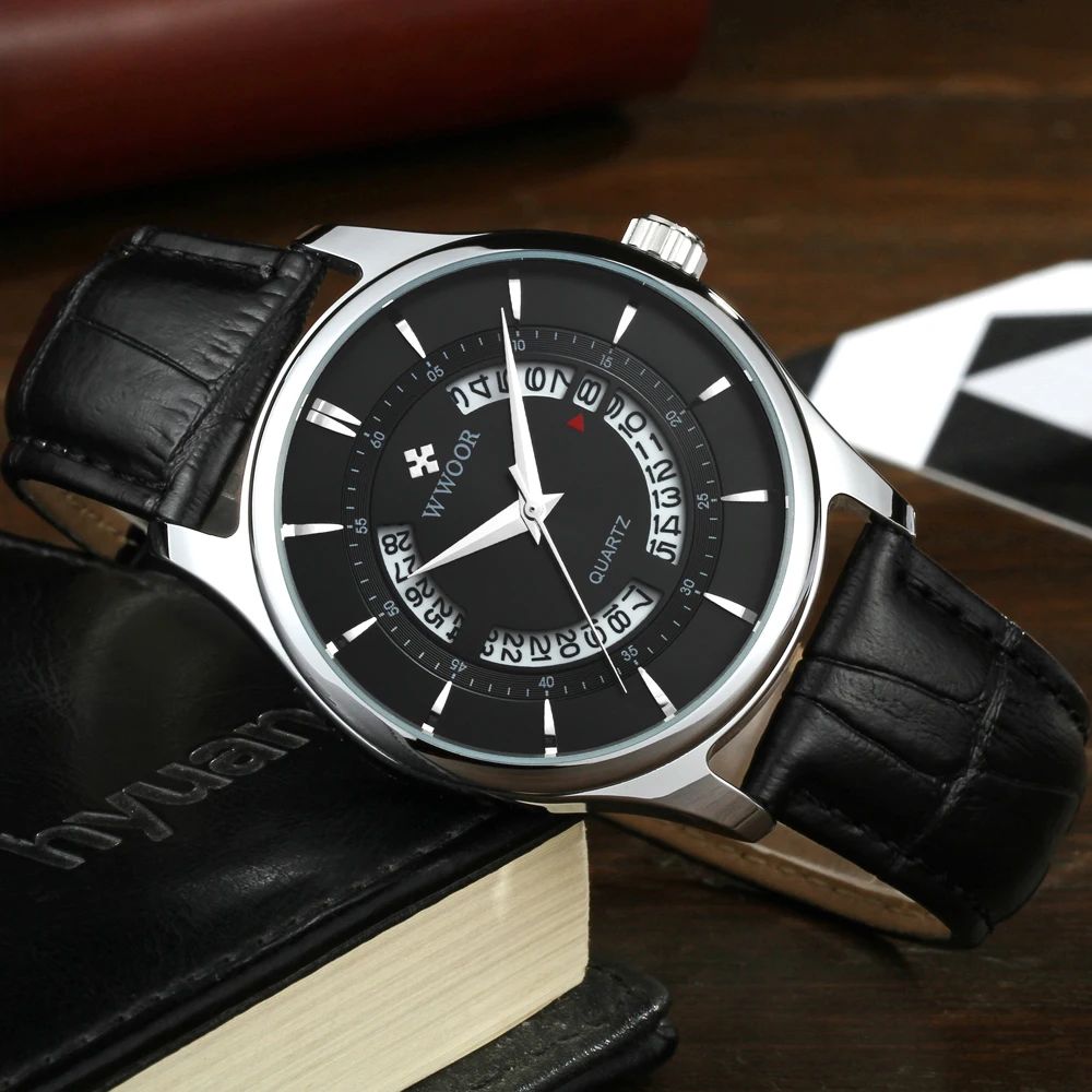 Mens Watches Top Brand Luxury WWOOR Hollow Date Waterproof Analog Clock Men Quartz Leather Belt Sports Wrist Watch Male Business | Наручные