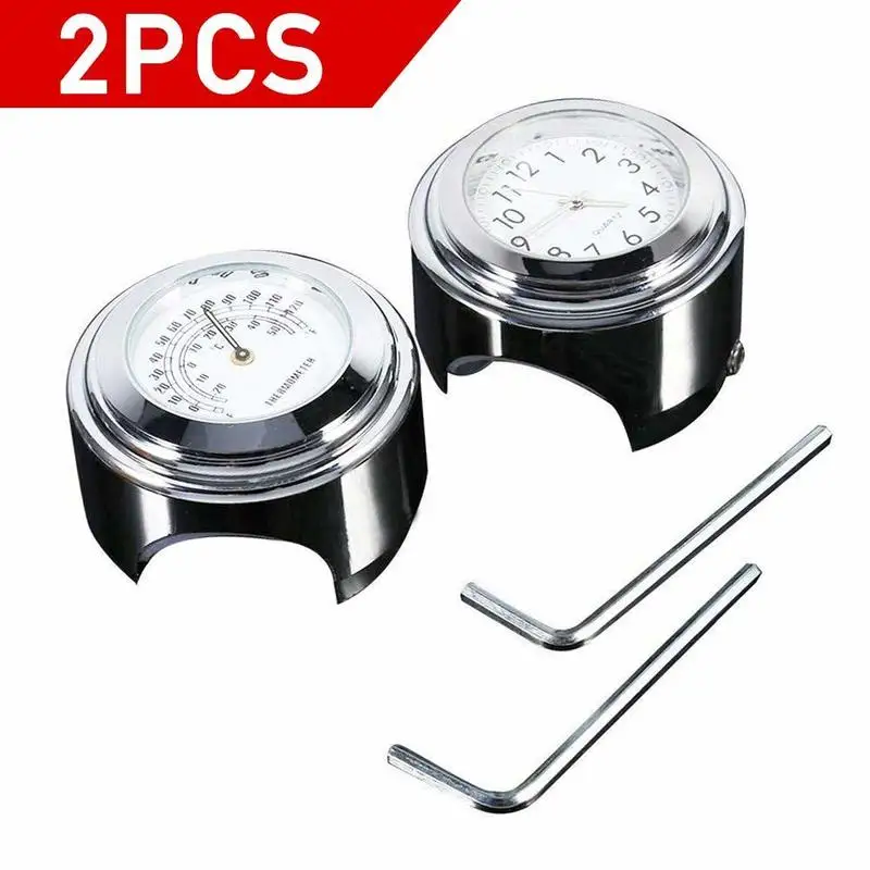 7/8&quot 1&quot Motorcycle Handlebar Dial Clock &amp Thermometor Waterproof Glossy for Cruiser Chopper(Pack of 2) | Автомобили и