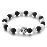 longway white black piano natural stone beads bracelets beaded elastic lion head diy silver charms bangles for man sbr190047