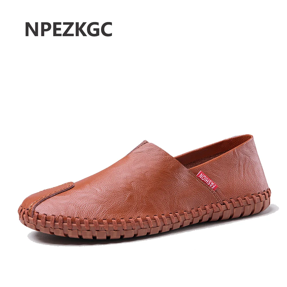 

Туфли NPEZKGC мужские на плоской подошве, сплит-кожа, лоферы, однотонные дышащие, без застежки, Уличная обувь для вождения