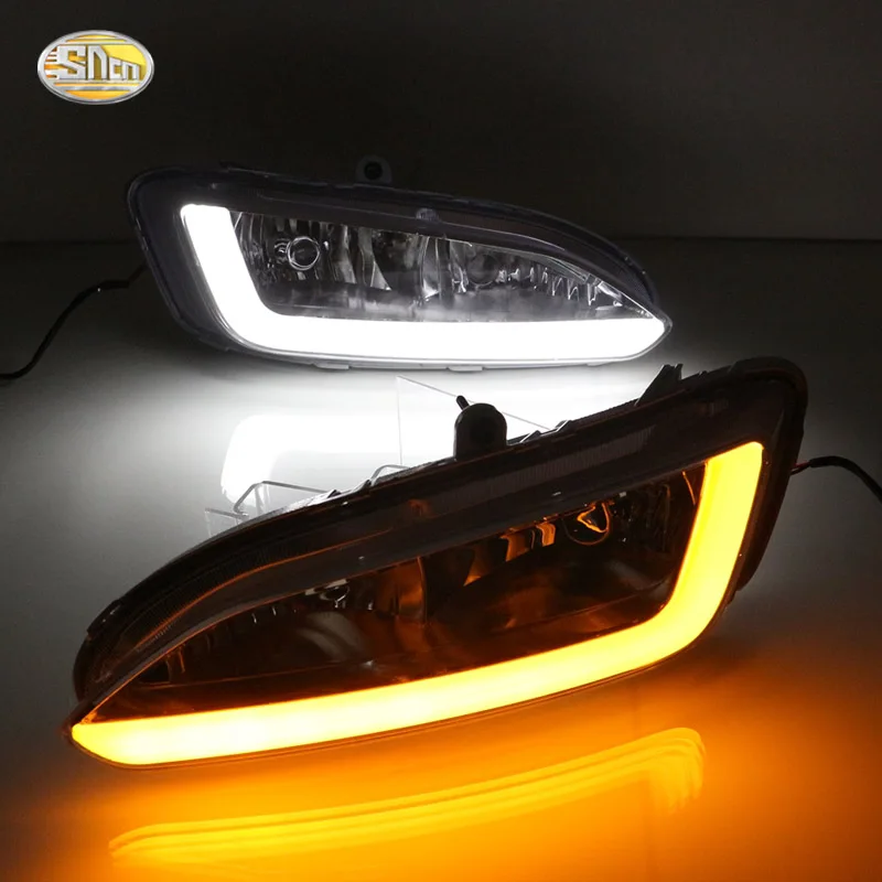White Yellow Lights SNCN светодиодный дневные ходовые огни для hyundai Santa Fe IX45 2013 DRL 12 В ABS противотуманная фара дом - Цвет: White Yellow Lights