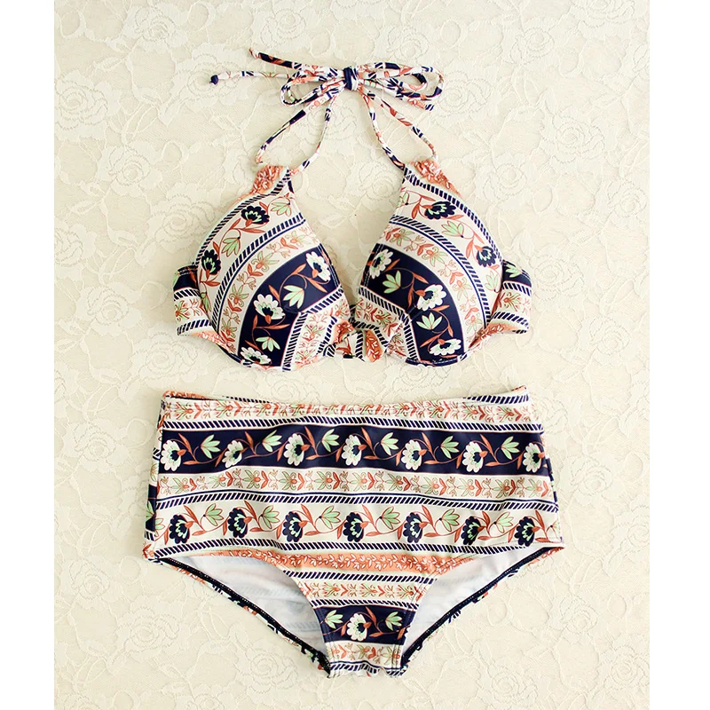 2018 Новый дизайн комплект Ретро бикини бразильский Сексуальная Печать Для женщин