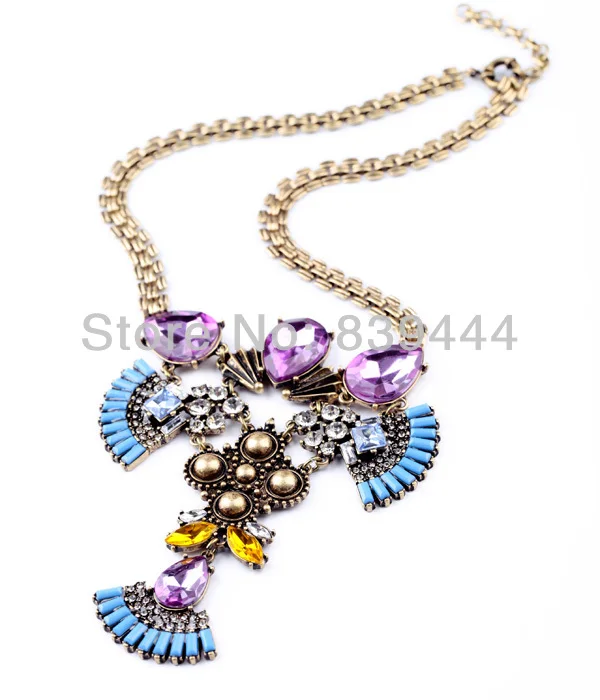 Модное ожерелье с фиолетовыми стразами золотого цвета из сплава в стиле