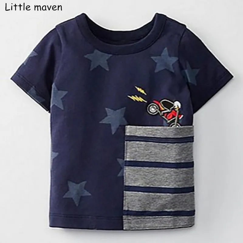 Little Maven/2018 Детская летняя одежда для маленьких мальчиков с коротким рукавом Принт