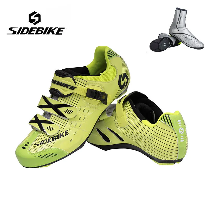 yellow with overshoe SIDEBIKE профессиональные дорожные велосипедные ботинки мужские уличные спортивные кроссовки для велосипедиста самоблокирующиеся шоссейные велосипедные ботинки Zapatillas Ciclismo - Цвет: yellow with overshoe