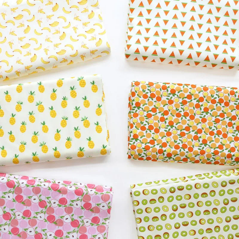 Серия свежих фруктов: банан ананас персик арбуз вишня киви 100% хлопок саржа