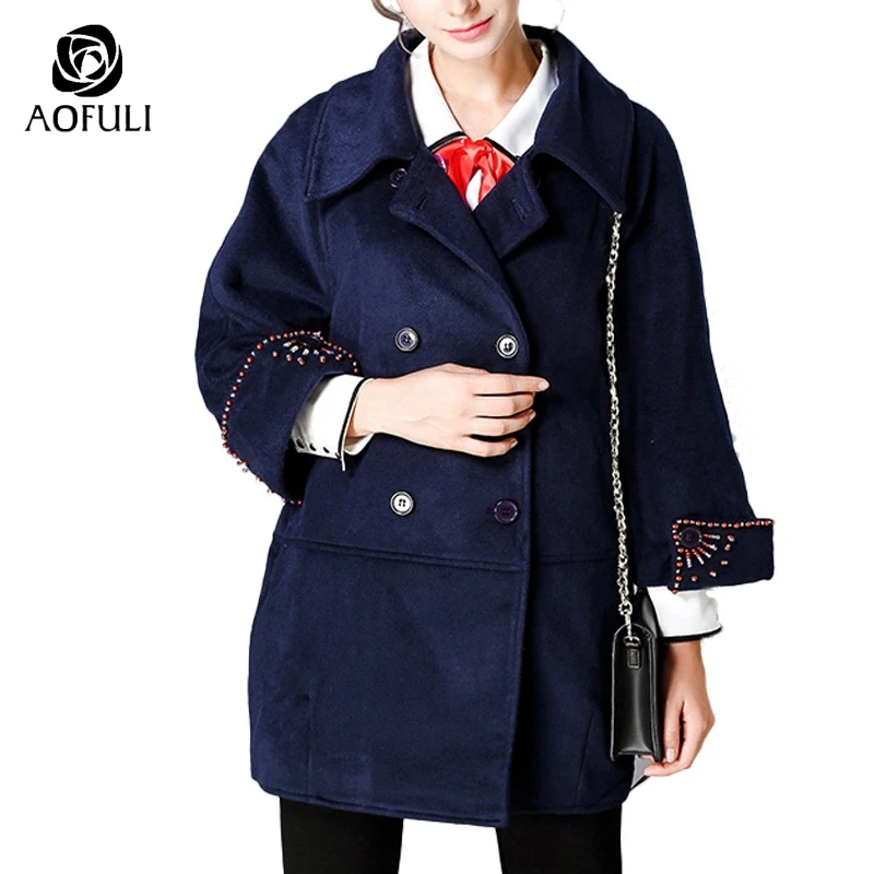 Двубортное пальто S/M/L/XL с отложным воротником Свободный Повседневный Топ