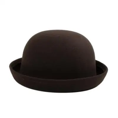 Brown Retail Little Girls Fedora Hat Dome Cap Children Dress Hats Kids Caps Felt Hats Wool Felting Bowler Hat - Цвет: Brown