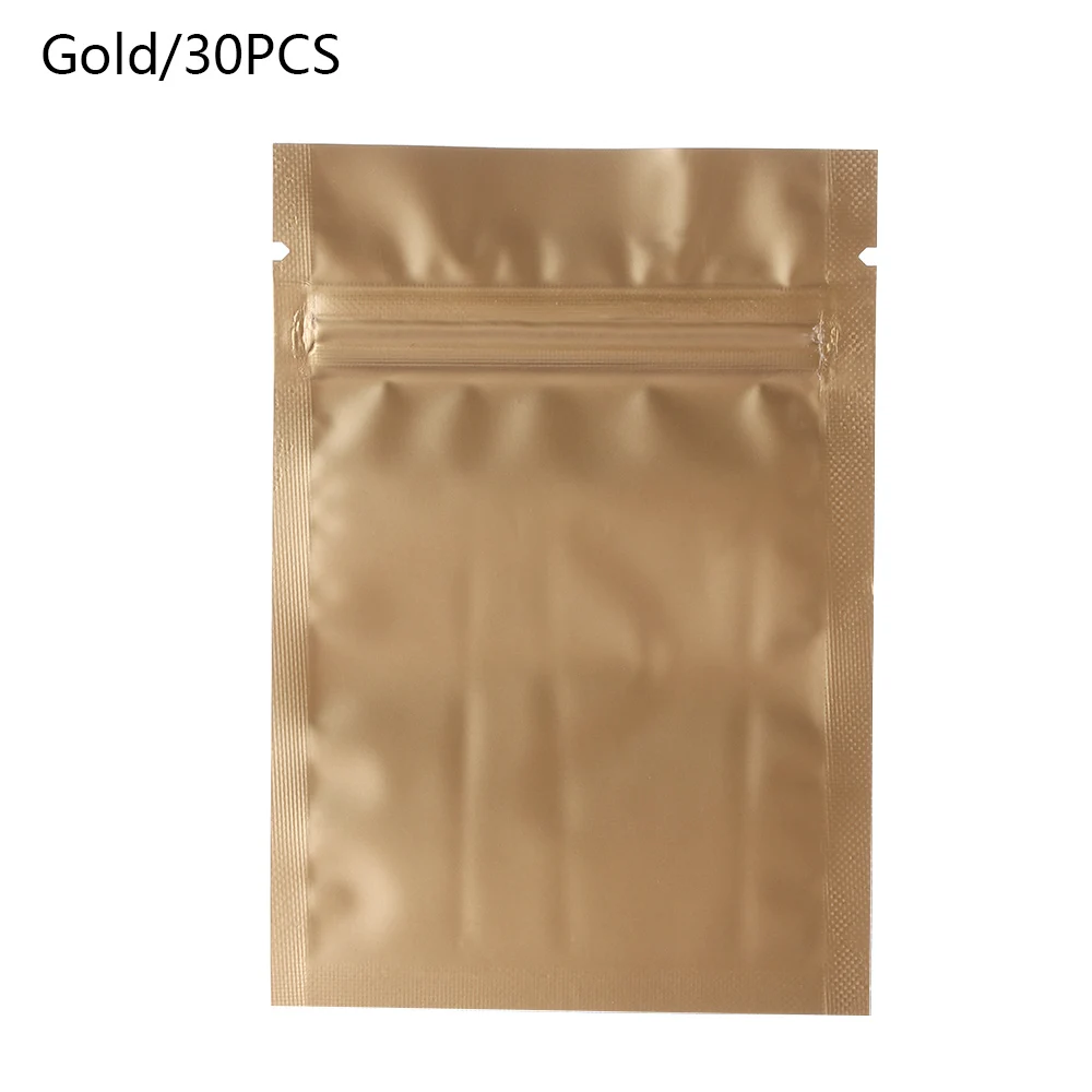 Gold-30PCS 8/10/30 шт 7,5x10 см красочные нагреваемый уплотненный Алюминий Фольга Ziplock мешки на плоской подошве замка застежка-молнии в розницу посылка сумка для конфет и чая Еда Пластик сумки - Цвет: Gold-30PCS