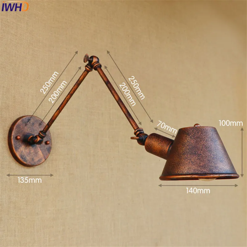 1 IWHD Золотой винтажный светодиодный настенный светильник под старину Wandlamp Ретро Свинг настенная лампа с длинным кронштейном Эдисона настенное бра Лофт промышленный стиль - Цвет абажура: 1