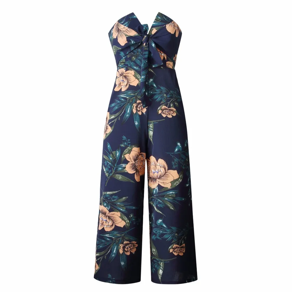 Sexy Jumpsuits Floral Print Long Pant Bodysuits Women Rompers Overalls Female Summer Jumpsuit Beach Wear Strapless | Женская одежда