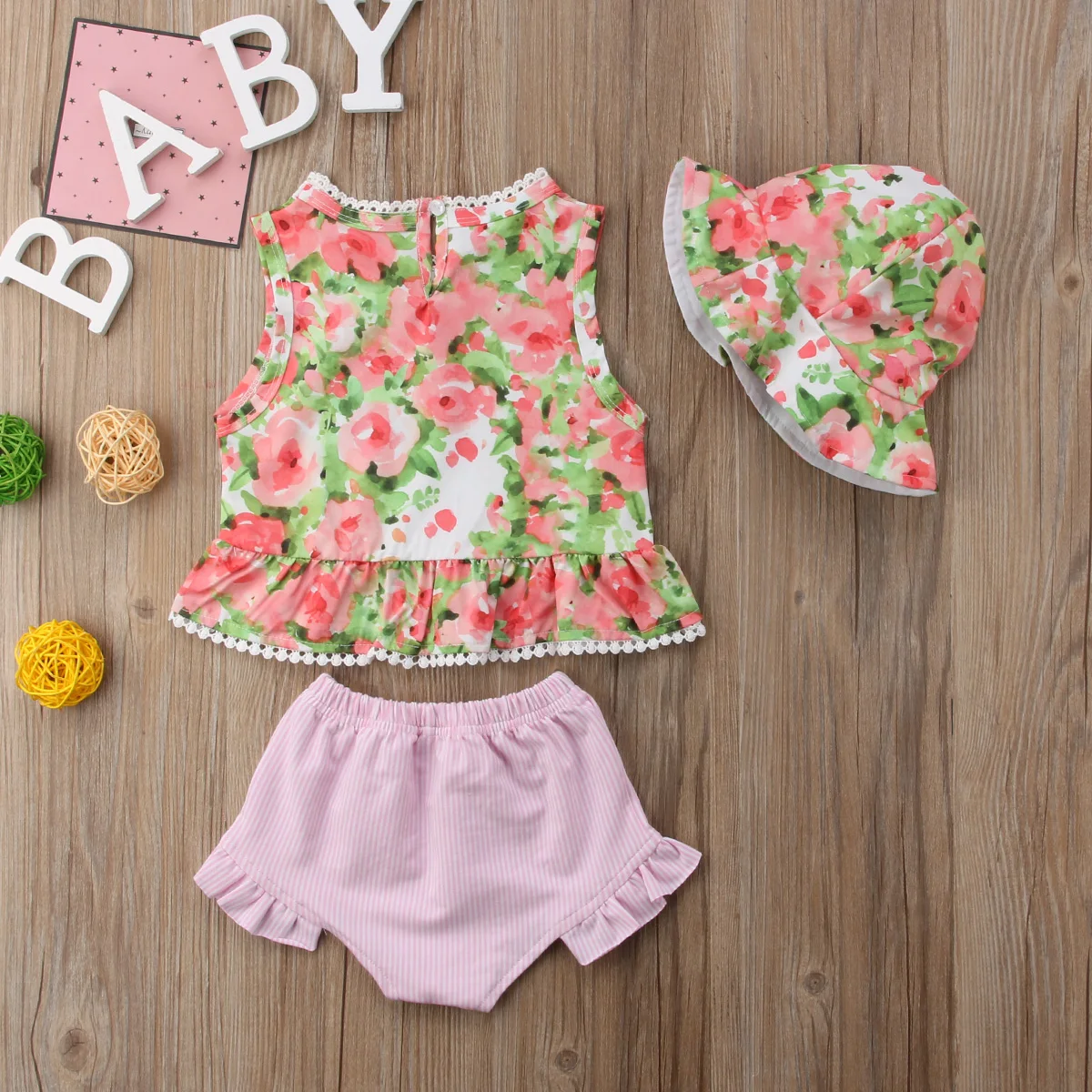 Комплект детской одежды из 3 предметов для маленьких девочек розовый топ с