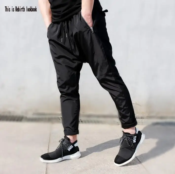 

Personalized Summer men skinny pants slim length trousers casual male hiphop mens harem pants feet black novelt street