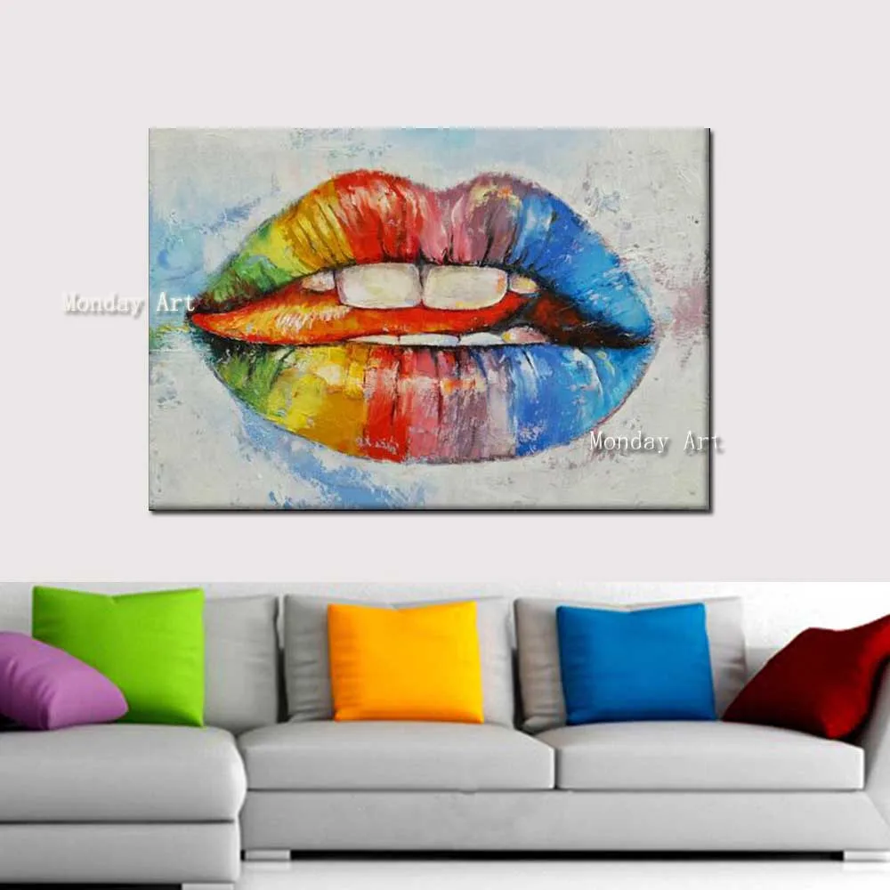 Бескаркасная ручная роспись сексуальные губы Холст Картина абстрактная картина