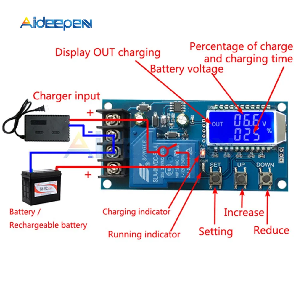 

XY-L30A NC Battery Charging Control Module Digital Full Power Off Overcharge Protection Switch 6-60 V with LCD Display