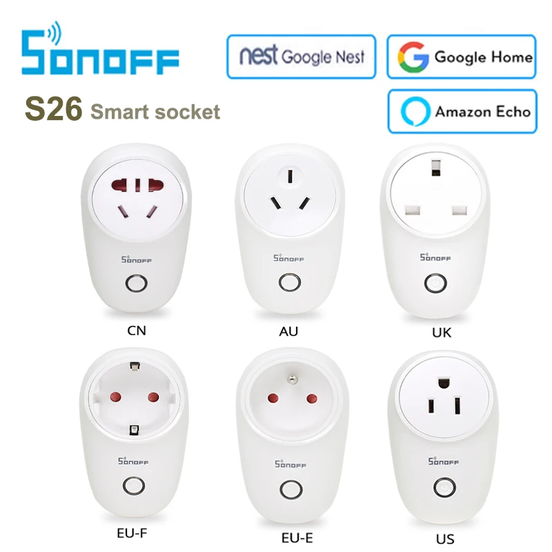 Умная розетка Sonoff S26 с Wi Fi базовая Беспроводная вилка стандарта AU / CN EU UK/US для