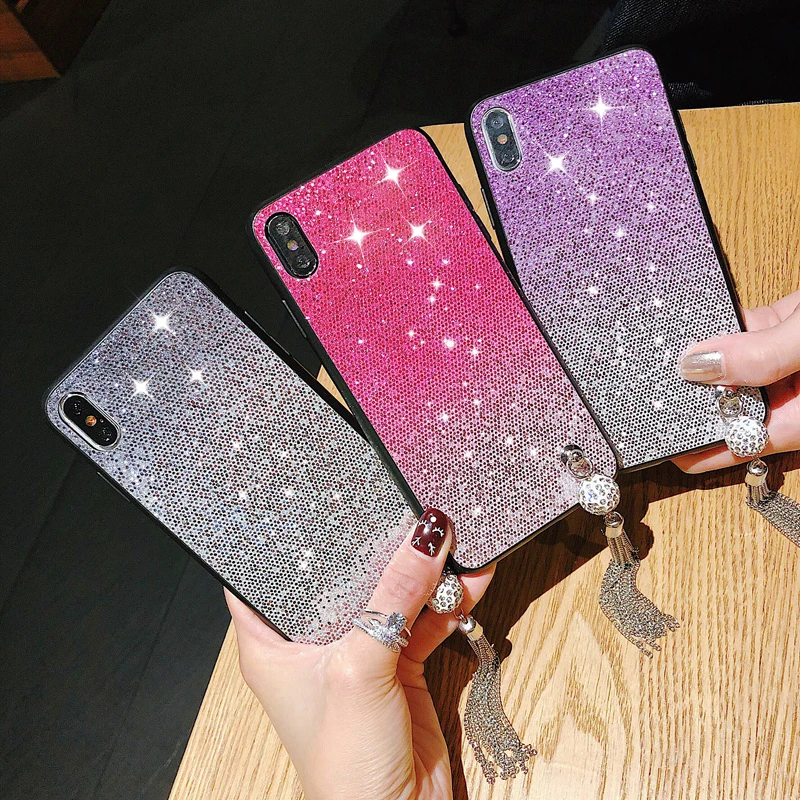 Glitter Pendant Case for iPhone XS Max 7plus 7 8 Plus Gradient Bling Cover For XR X 6 6s Cases Coque |