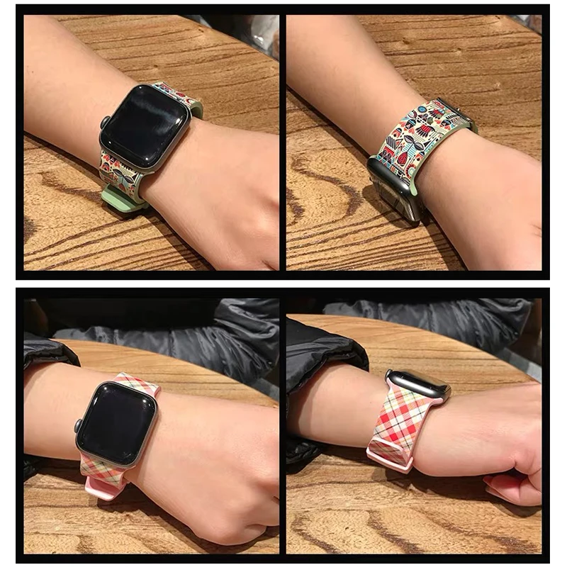 Граффити стиль силиконовый мягкий ремешок для Apple Watch 1 2 3 4 5 ремешок 38 мм 40 мм 42 мм 44 мм ремешок SmartWatch спортивный силиконовый наручный браслет