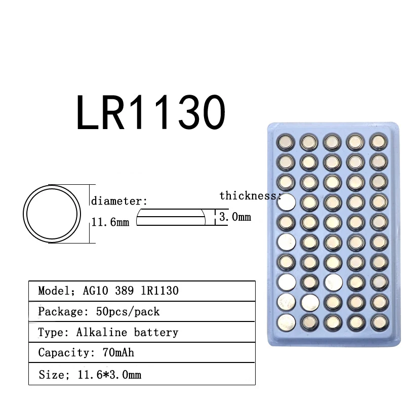 50 шт./лот AG10 LR1130 LR54 389 SR113 189 Кнопка Батарея автомобиль ветер колеса игрушки Смотреть Калькулятор батареи