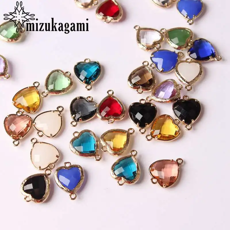 Mixture colour Стеклянные Амулеты медные двойные отверстия соединители стеклянные сердца каменный Шарм Подвеска 12 шт./лот 13*18 мм для DIY ювелирных изделий Аксессуары - Цвет: Mixture colour