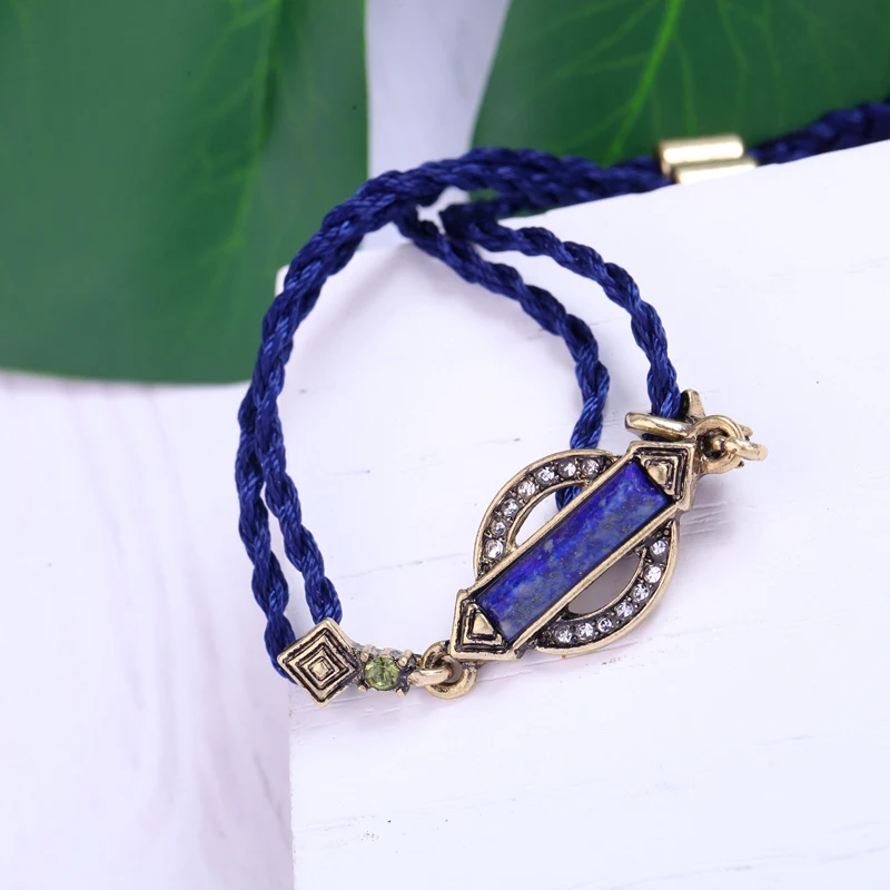 Модный милый браслет с синим камнем и хлопковой нитью Хрустальный Браслет лидер